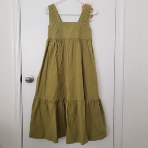 Sleeveless Squareneck Babydoll Midi Dress in Green